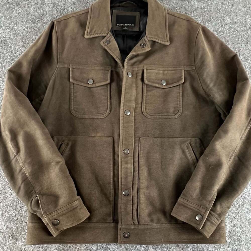 Banana Republic Italian Moleskin Trucker Jacket Size M Olive Cotton